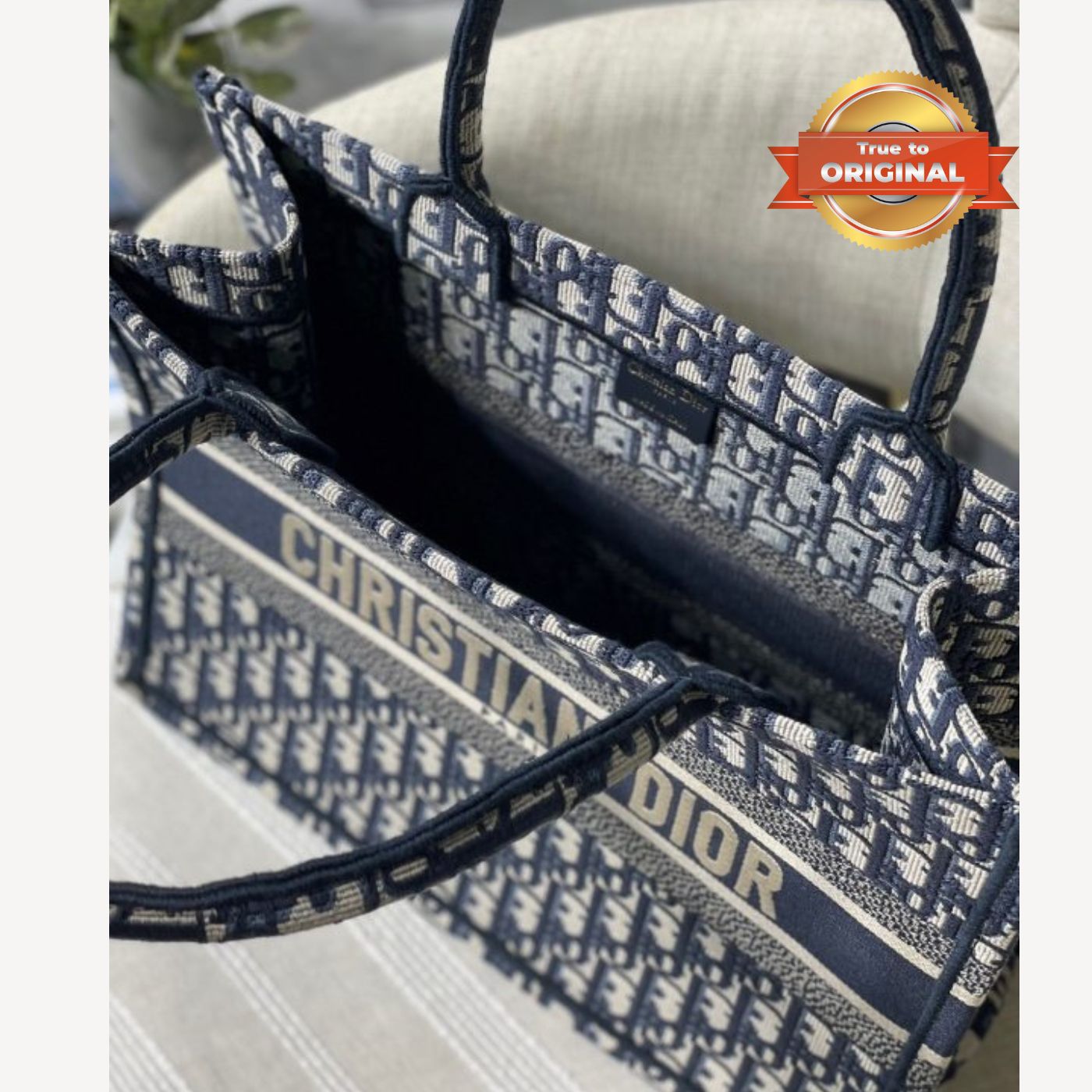 [True-to-ORIGINAL] Christian Dior Medium Dior Book Tote Bag Blue For Women 14in/36cm CDZRIW_